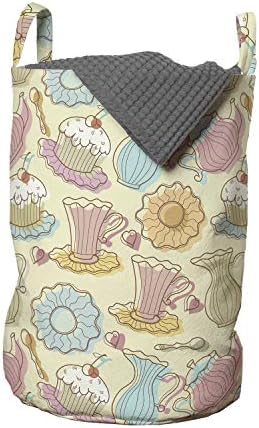 Ambesonne Tea Party torba za pranje veša, staromodni ručni stil crtanja kremastih šoljica za kafu pića srca,