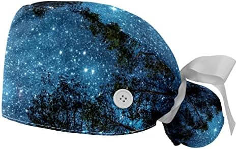Nature Forest Glitter Galaxy Night Podesiva radna kapa sa tasterima elastična vrpca za vezanje za žene za