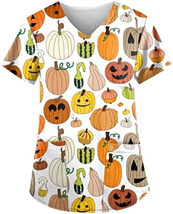 Halloween piling za žene Plus Size kratki rukav V izrez štampana uniforma za njegu slatka Hoilday T Shirts