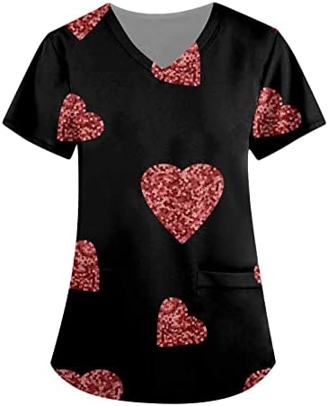Ispis medicinske sestre za žene, kratki rukav V-izrez Košulje Valentinovo, tiskani vrhovi plus size majica sa džepovima