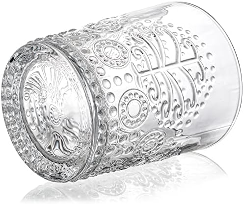 Okllen 6 Pack Clear Romantic Glass za pitke, reljefne naočale za vodu, vintage staklena posuđe Set HIGHBALL