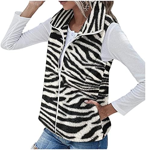 Ženska jakna modni pad bez rukava bez rukava od reverskog vrpca modni leopard print patent zatvarač sa džepovima
