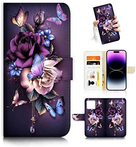 AJOURTEK za iPhone 14 Pro Max Art dizajniran Flip novčanik stil Cover Case Fancy cvijet za zaštitu cijelog