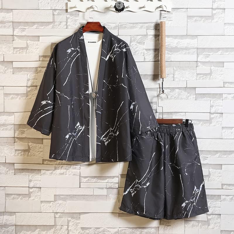 Ljetna trenerka mens set kimono jakne i kratke hlače Vintage Loose Streetwear Hip hop znoj odijela 2 komada