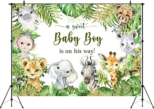 Aperturee 7x5ft Jungle Safari životinje Baby Shower Backdrop Baby Boy je na putu to je dječak fotografija