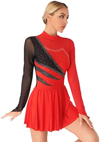 Xunzoo ženski sjajni rakionički balet ples Leotard haljina s dugim rukavima s dugim rukavima Slika kostimi