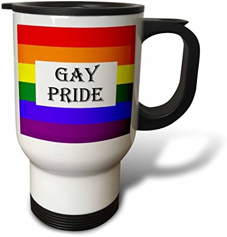 3drose Gay ponos. Gay i lezbijska zastava. Nehrđajući čelik Putna krigla, 14 oz, prirodno