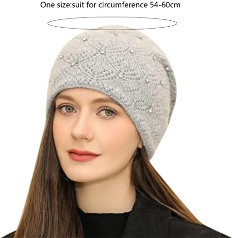 Ženski elegantni trendi topli zdepasti Meki rastezljivi kablovi pleteni zimski šešir sa bisernim perlama