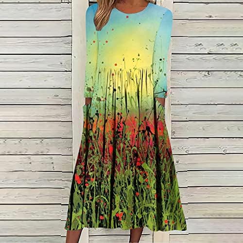 NOKMOPO Žene Dugi rukav Maxi Haljina Ležerne prilike Floral Print Dug-rukav V-izrez Swerch haljina Maxi