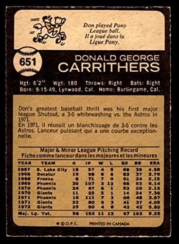 1973 O-pee-chee 651 Don Carrits San Francisco Giants Ex / MT divovi