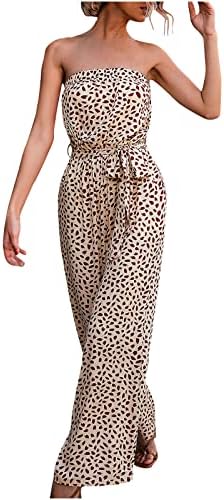 lcepcy ženski kombinezoni bez rukava Leopard Print odijelo za igru bez naramenica kravata široka nogavica