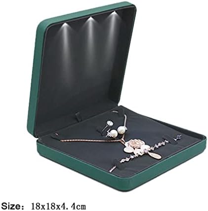 JAHH PU kožna ogrlica vitrina sa LED osvijetljenim prsten za naušnice Poklon kutija za izlaganje Organizator