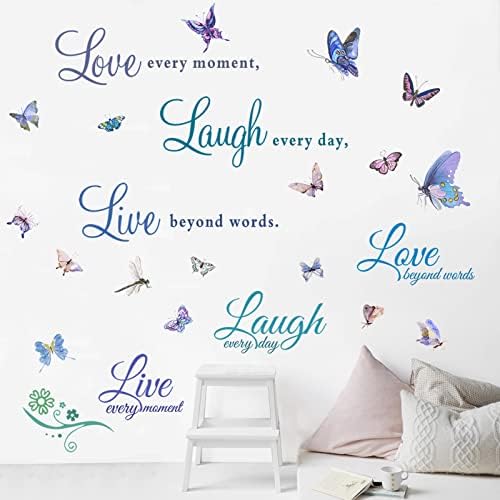 Šareni Live Laugh Love Art Citati Wall Decals Family Inspirational Wall Decals motivacijska fraza leptir Wall Decor Murali pozitivne Izreke riječi naljepnice za jaslice djeca djevojčice soba spavaća soba