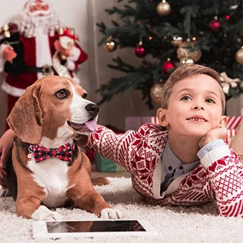 Peclot 2 Pack Božićni ovratnik za pse, klasični bivolski ogrlice sa psećim bivolom s uklonjivim kravatom luka, podesivim kućnim ljubimcem sa stablom Santa i Xmas