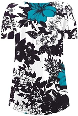 Ležerne majice za skrivanje trbušnih debelih žena Slatka cvjetna tiskana Henley Thirt 2023 Ljetni kratki rukav rušione bluze