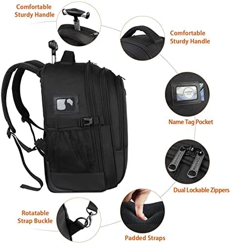 Jorepek Rolling ruksak za muškarce za muškarce, crno-kabriolet backpack tote prenosnog računala za žene,