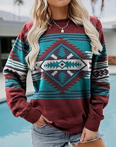 Ženski Aztec Geometrijski print dugih rukava Top Slatka zapadna kaubojska odjeća za košulju Pulover Dukseri