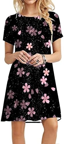 Ženske Casual haljine 2023 Spring Trendy Vintage floral Crew vrat kratki rukav Mini T-Shirt haljina tunika