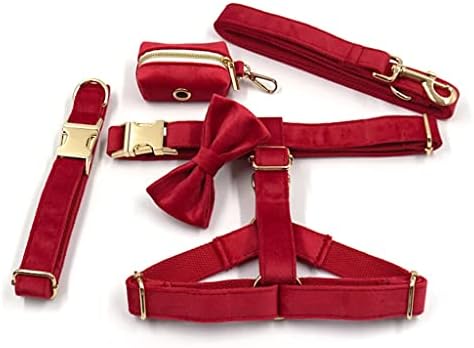 TJLSS Crveni baršunasti pas personalizirani 5pcs / set harness bowtie ovratnik povodac poop torba Funkcionalna