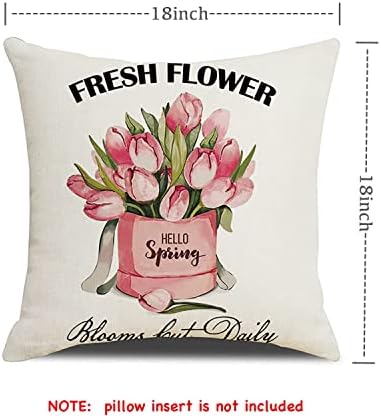 Opružni jastuk BacAceight 18 x 18 set od 4 seoskim posteljinom ukrasnog jastuka Hello Spring cvjetni ružičasti