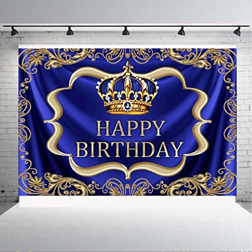 Aperturee Kraljevsko plava i Zlatna pozadina za Sretan rođendan 6x4ft Little Baby Boy Prince King Crown
