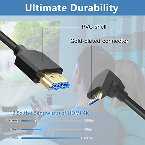 Yacsejao HDMI kabel desnog kutanog otvora 8K 48Gbps HDMI 2.1 mini HDMI do HDMI muško teleskopski kabl veliku