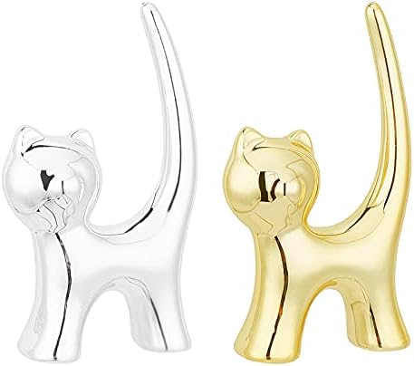 FINGERINSPIRE Silver & amp; Zlatni prsten držač 2 kom porculan cat home display dekoracije za nakit prikaz