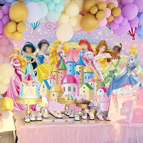 Princeza rođendan 7x5ft fotografija pozadina djevojke princeza Fantasy Castle Hot Air Balloon Rainbow sjajna