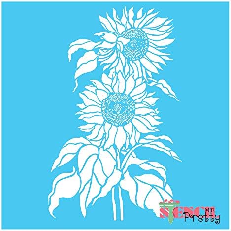 Veliki šablon suncokreta - DIY CRAFT Najbolji vinilni šabloni za cvijeće od sunca, mali cvjetni predložak za slikanje na drva, platnu, zid, podne -mega sjajan plavi materijal