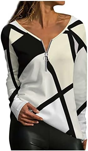 Zefotim ljetni vrhovi ženske 2023 patentni zatvarač sa dugim rukavima Geometrijski prugasti bluze modne