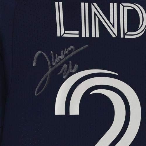 Jaylin Lindsey Sporting Kansas City AUTOGREMENT MACKURAFIKAT KORIŠTENJE # 26 mornarički dres iz sezone 2020 MLS - nogometnih dresova autogramiranja