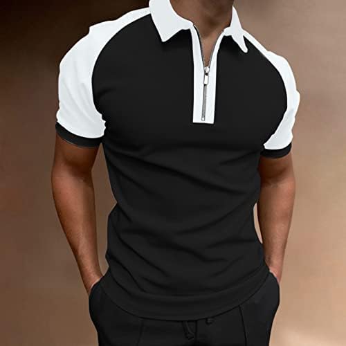 ZDDO MENS patentni košulje s kratkim rukavima Polo majica Ljetni zip vrat poklopac ovratnik boja blok patchwork
