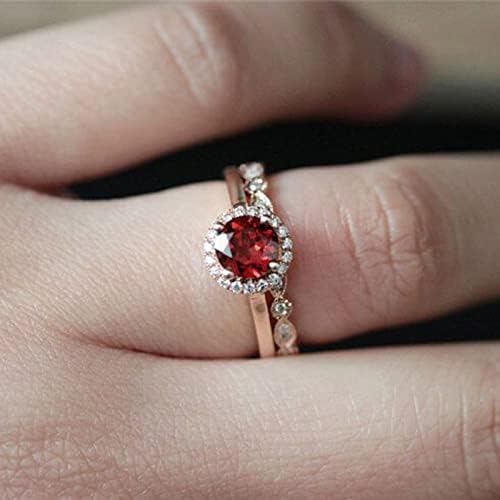 WYBAXZ veličina 15 prstenovi za žene 2kom Vintage jedinstveni zaručnički prsten ovalnog kroja crveni obećavajući