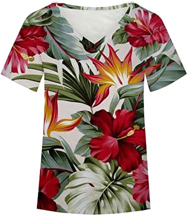 Tee Womens Ljeto jesen 2023. kratki rukav V vrat pamuk grafički grafički print cvijet ručak Top majica za