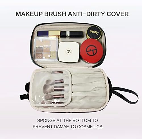 Simbuy putna torba za šminkanje, velika dvoslojna kozmetička torba, vodootporna kožna kozmetička torba,