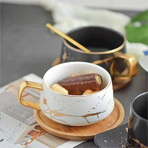 Lucck 12oz keramički mramorni čaj čaša sa drvenim tanjirom keramičkim kafićem kapućino čaše luksuznog zlata
