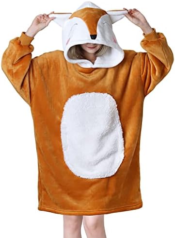 Queenshin Hoodie Nosiva pokrivačica prevelika dukserica za odrasle, udobna flannela životinjska tijela za