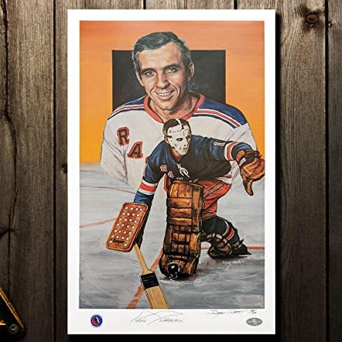 Ed Giacommin New York Rangers HHOF Legende o hokejskoj umjetničkoj seriji Autographirano 12x20 Lithograph