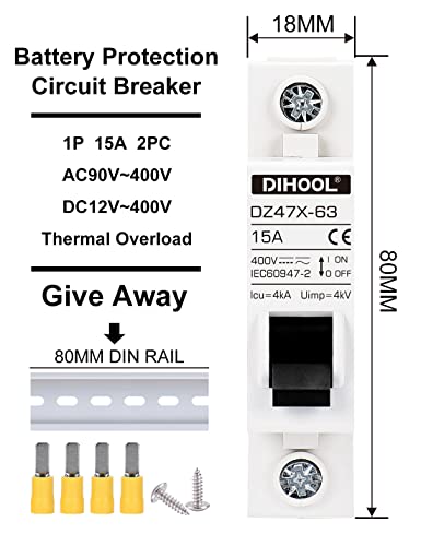 Dihool Minijaturni prekidači, 2pcs 15-240V DC prekidač za isključenje DC, AC DC Universal DIN prekidač nosača