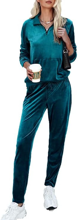 Ekouaer Velor TrackSit ženski zip up duks sa džepom jogger setovi dugih rukava s baršunama dva komada odjeća