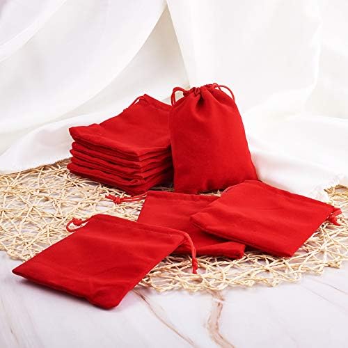 FASSEWELRY 50pcs Mala vučna torba za baršunarstvo 4,7x4 inčni nakit poklon torbice crvene zabavne vjenčane
