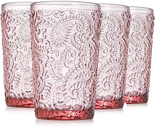 Tebery 4 pakovanje ružičaste čaše za piće Old Fashion Tumbler, 12oz Romantične vodene naočale Vintage Glassware set za vodu, sok, vino, pivo i koktele
