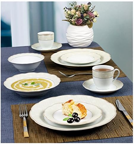 Lorren Home Trendovi 57 komada valoviti porculan tova kolekcija za večeru, zlato