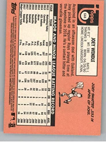 2018 TOPPS Heritage High broja Baseball 644 Joey Wendle Tampa Bay Rays Službena MLB kartica za trgovanje