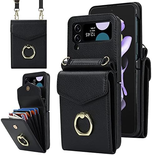 YQODSZ za Samsung Galaxy Z Flip 4 torbica za novčanik sa držačem kartice, [RFID Blocking] [Crossbody Strap] žene djevojke PU kožna torbica za novčanik Lanyard torbica za telefon Crossbody torba za Z Flip 4-Crna