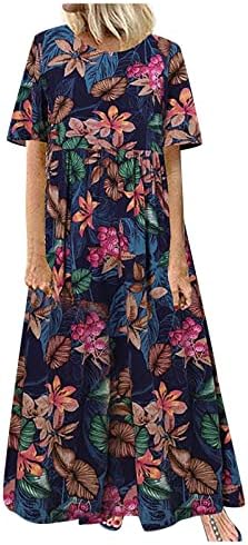 Ljetna moda za žene, žene plus veličina O-izrez cvjetni print vintage kratki rukav dugačak maxi haljina