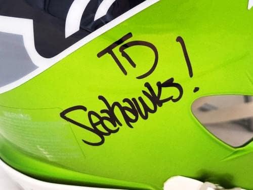 Steve Largent & Jim Zorn sa autogramom Seattle Seahawks Flash Green Full Size Authentic Speed Helmet TD