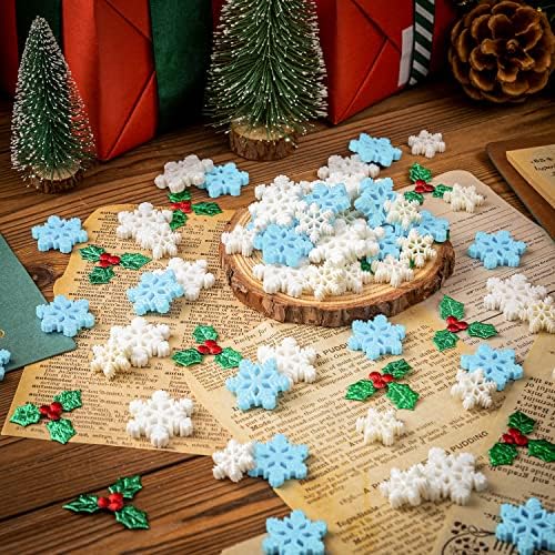 160pcs malena rezina snježna dekor, mini božićni snježni pahuljice holly lišće za zanatske, božićne ukrase