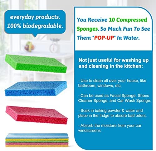 Spinovi za čišćenje - 10 komada Prirodna celulozna spužva ne-ogrebotina za pranje spužva za kuhinju domaćinstvo, komprimirane i različite boje