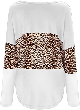 Usuming Stitchhing Color Crewneck Pulover za žene Leopard dugih rukava labave bluze